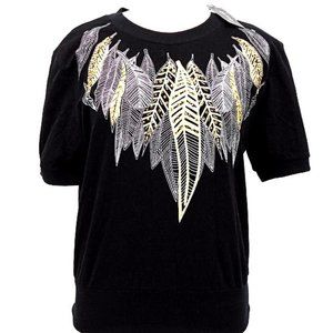 NWT Navie Feathered Black Short Sleeve Top